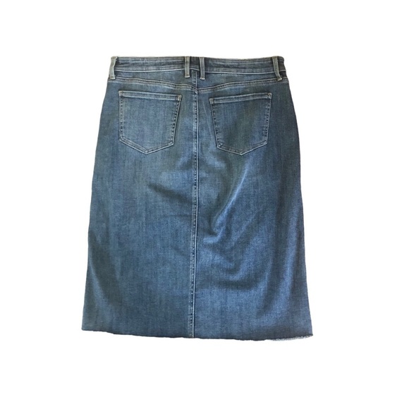 NYDJ Denim Midi Skirt Size 8 Front Patch- Clean Seline Knee Length Blue Stretch - Picture 3 of 8